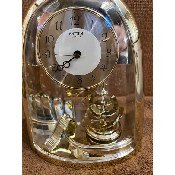 VTG Rhythm Gold Rotating Pendulum Space Mantel Clock 4SG607 Stars Celestial-read - Picture 3 of 10